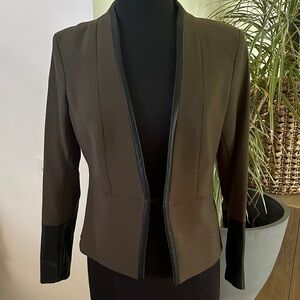 H&M Army Green Blazer with Faux Leather Black Trim detailing Size 12